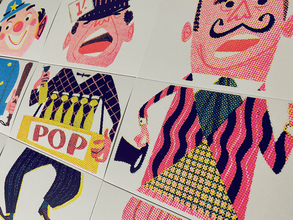 Close up of P. James Bryans's mix'n' match game featuring sectional characters