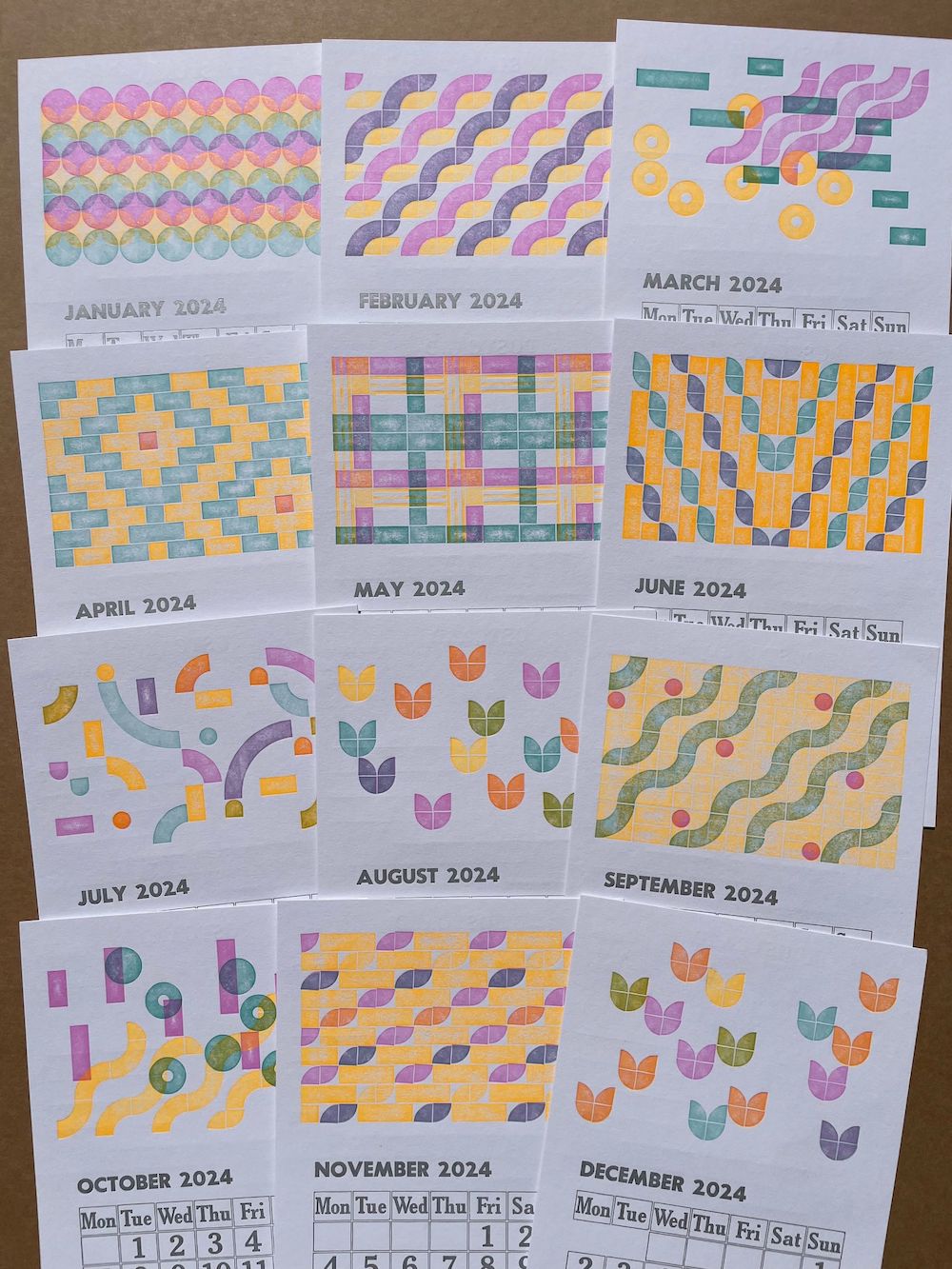 Display of all 12 calendar months' artwork