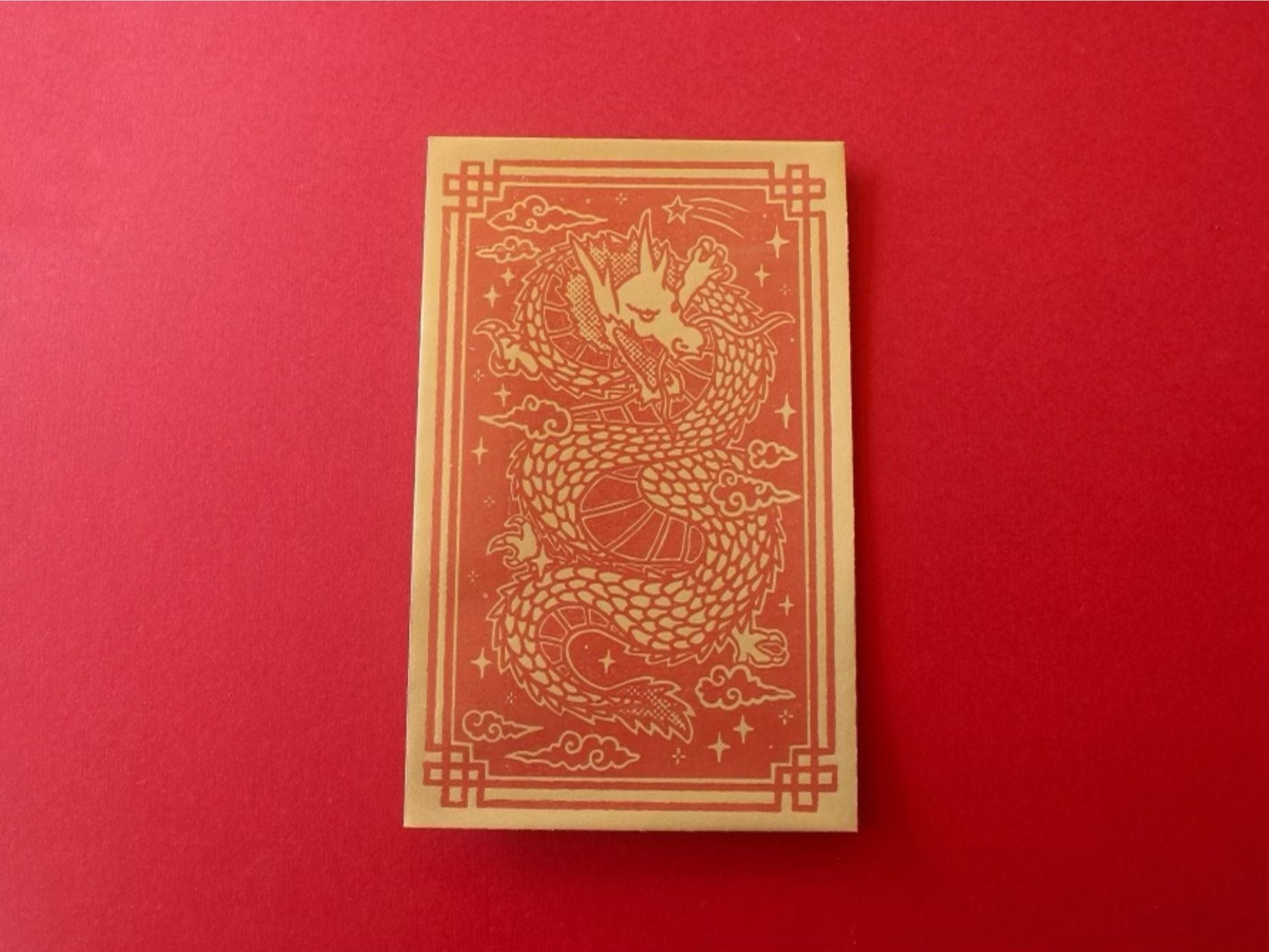 Year of the Dragon Red Envelope - Gold background with red illustration