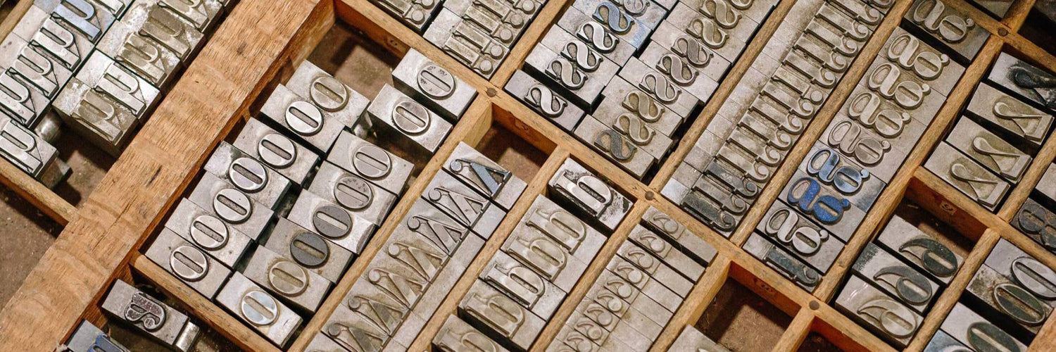 Close up of a type case of Bodoni Campanile