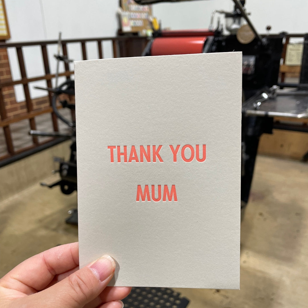 Thank You Mum card held in Ann's hand