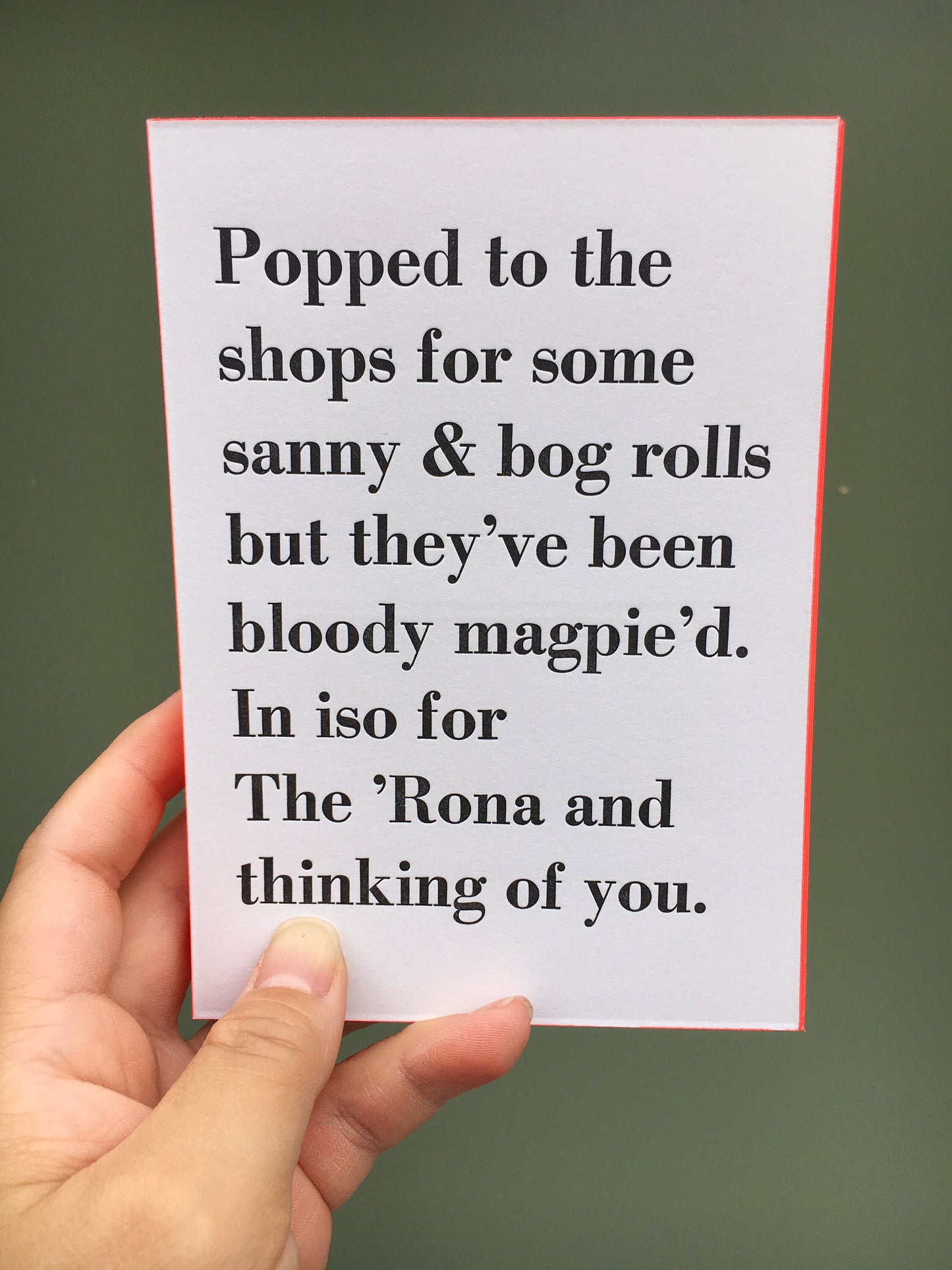 Sanny & Bog Rolls Letterpress Postcard